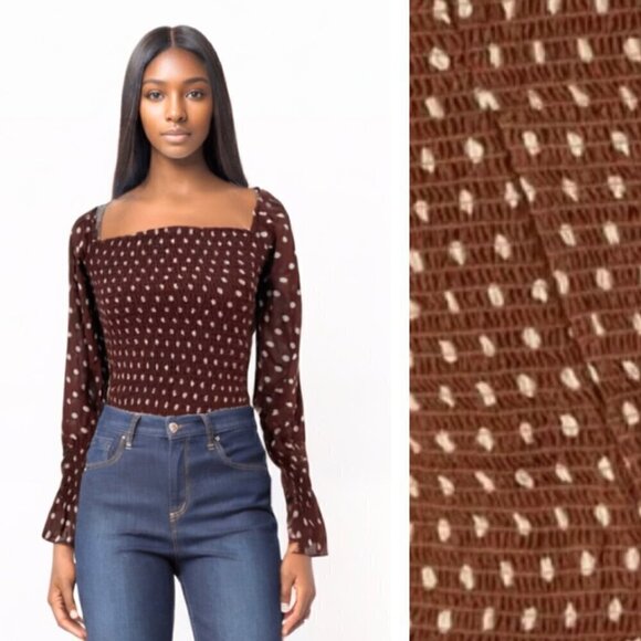 Reformation Tops - NEW Reformation Heaven Top Smocked Bodice Blouse Au Lait Polka Dots Crop
